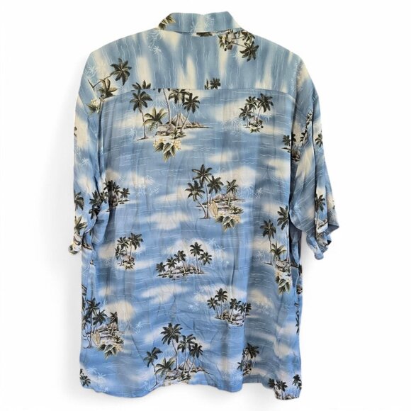 Cambria Moda Mens Hawaiian Shirt Blue Palm Tree Print Button Front XXL - Picture 2 of 9